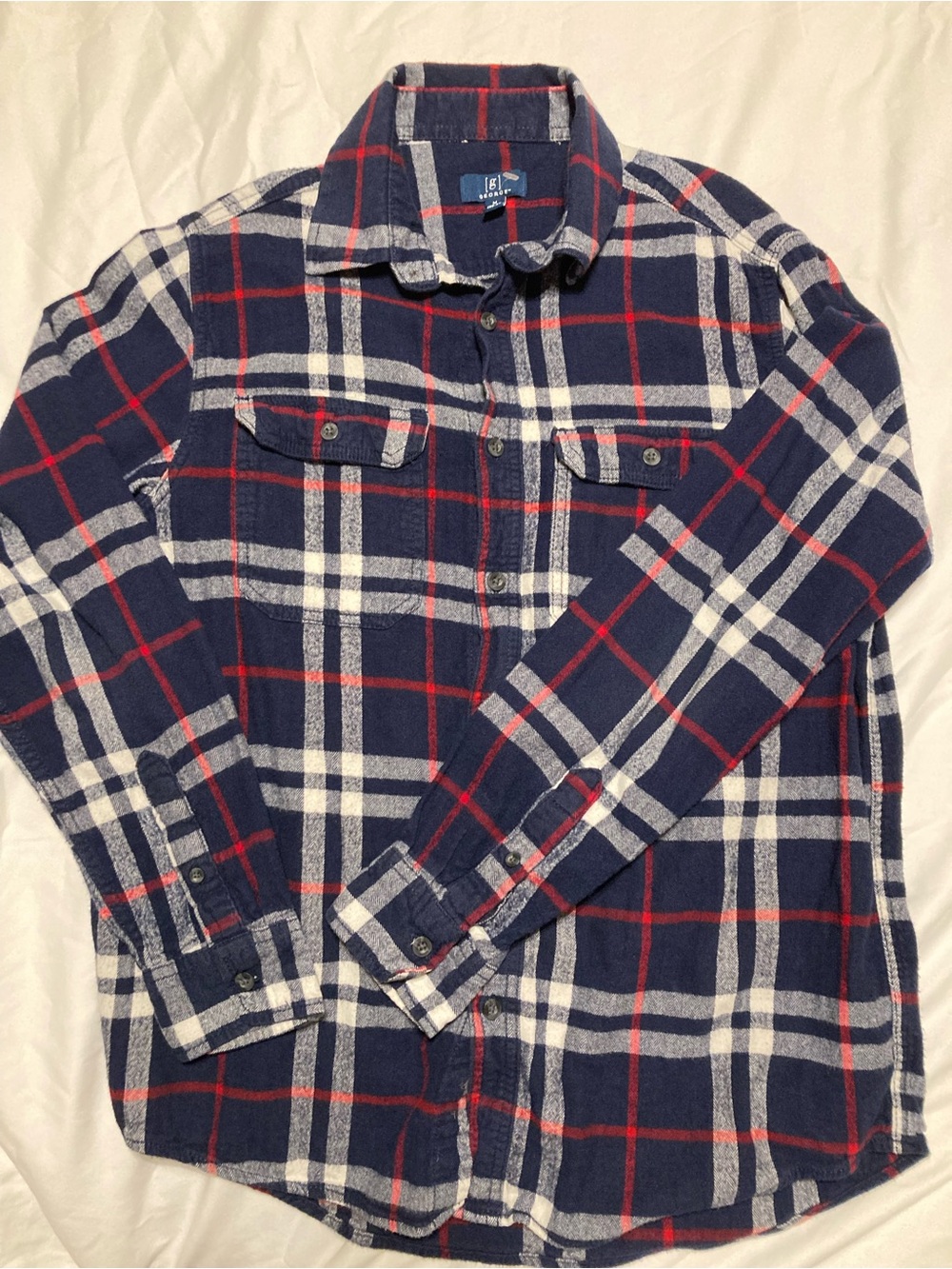 George Navy Plaid Button-Down Shirt with Red & White Checks